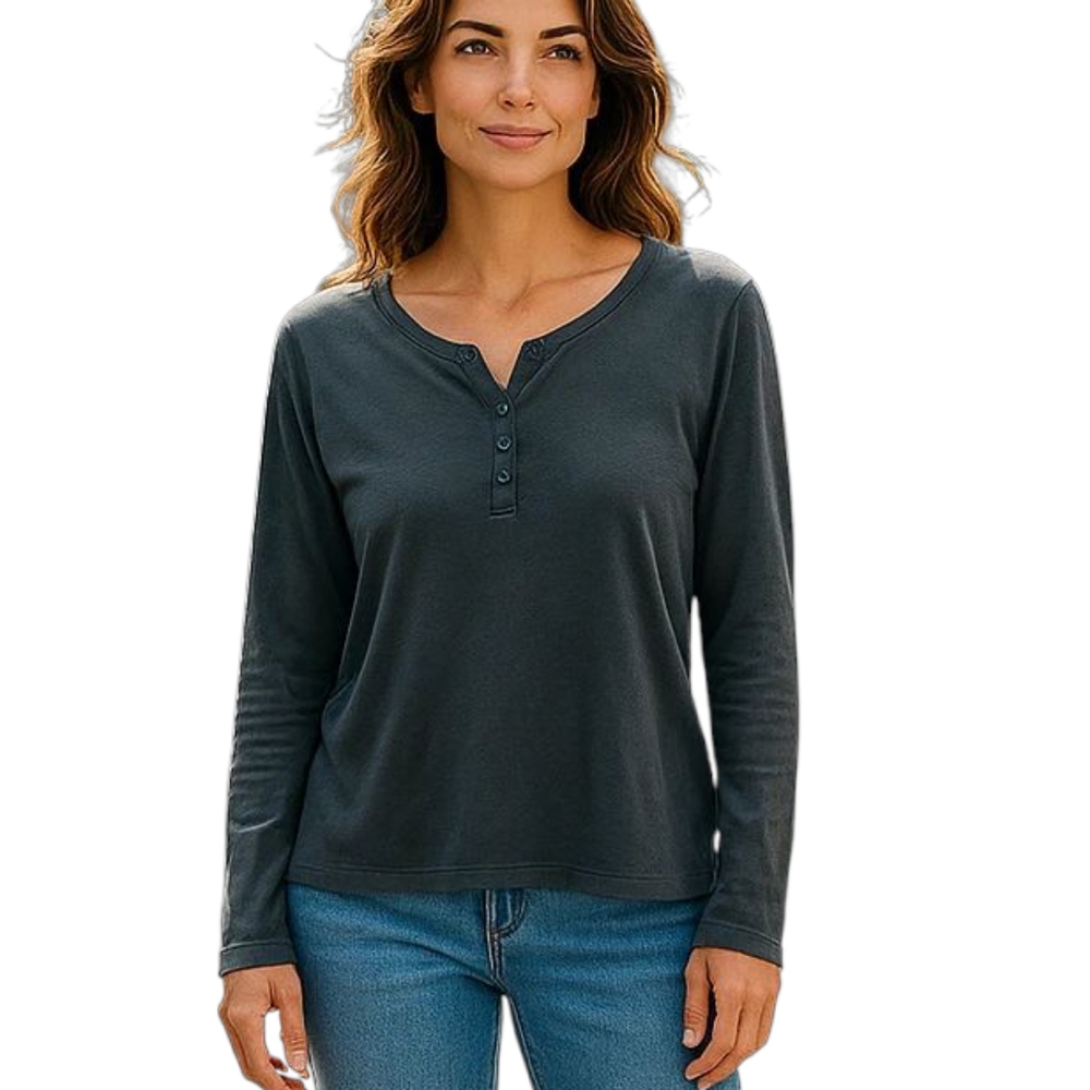 Steve Madden Women's Ribbed Henley Long Sleeve Shirt - Casual & Comfortable